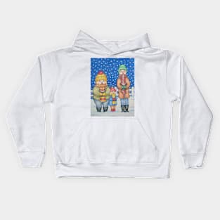 cute illustration of carol singers in the snow at Christmas Kids Hoodie